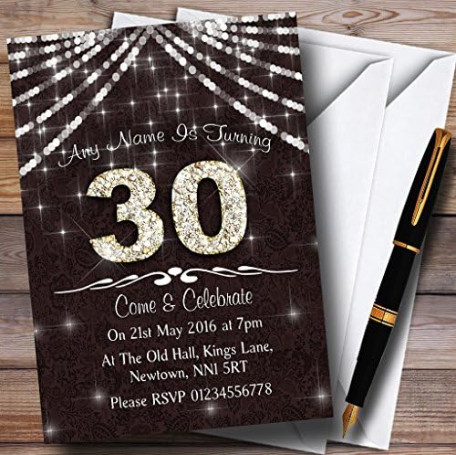 30Th Brown & White Bling Sparkle Birthday Party Персонални Покани