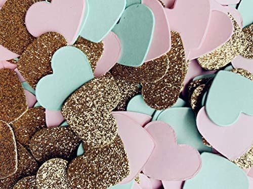 Fonder Mols Blush Pink Mint Rose Gold Glitter Paper Сърце Confetti for Bridal Shower, Wedding Table Декор, Baby Shower