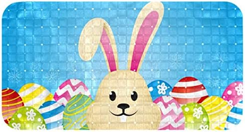 Детски килим за баня 37, 5x68, 5 см Happy Easter Сладък Заек Бъни and Egg '-Дренажни Отвори, Нещастници, Подходящи за