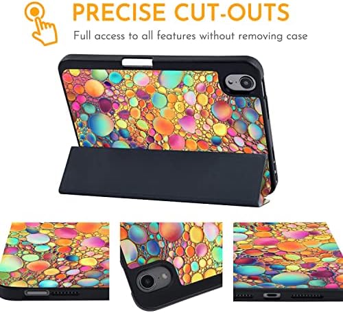 Hi Space iPad Mini 6 Case 2021 8,3 инча с Притежател на Молив, Bubble Art Colorful Trifold Stand Защитен устойчив на удари