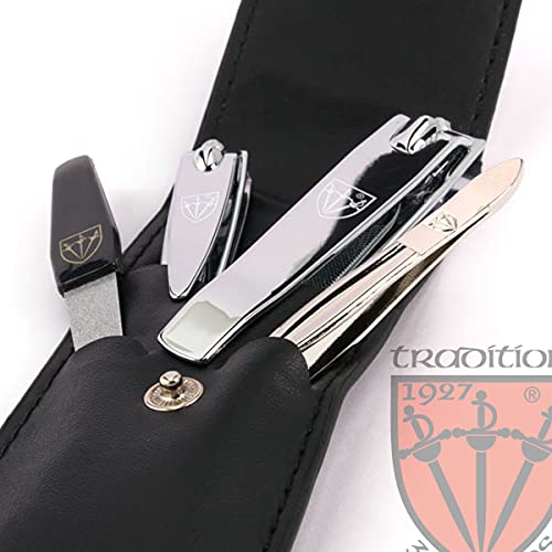 3 Swords Germany - quality 4 piece manicure pedicure grooming kit set for professional finger & toe nail care tweezers file clipper fashion leather case in gift box, Made by 3 Swords (77211)