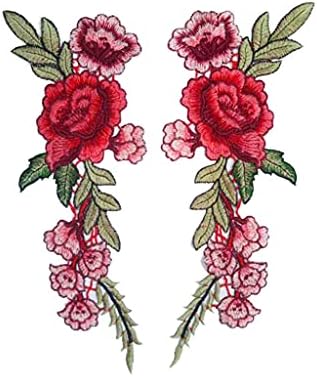1 Чифт САМ Розата е Цветето на Бродирани Петна Шият Кръпка Апликация за Дънкови Панталони Мода Книга, Червен, 30x12 см