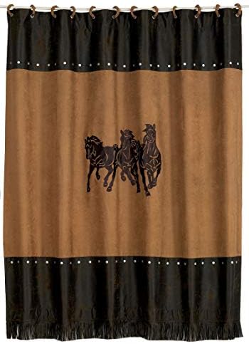 HiEnd Accents 3-Horse Faux Leather Western Shower Curtain, Тан & Chocolate