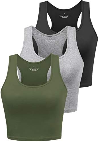 Спортни Съкратен Върховете на Бретелях за Жени Скъсяване на Върховете За Тренировки Racerback Running Yoga Tanks Памучни Ризи за Фитнес Без Ръкави 3 Опаковки