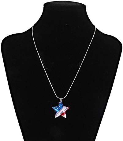 TenDollar Crystal Patriotic Stars Independence Day USA Flag формата на сърце Necklace Pendant By TenDollar