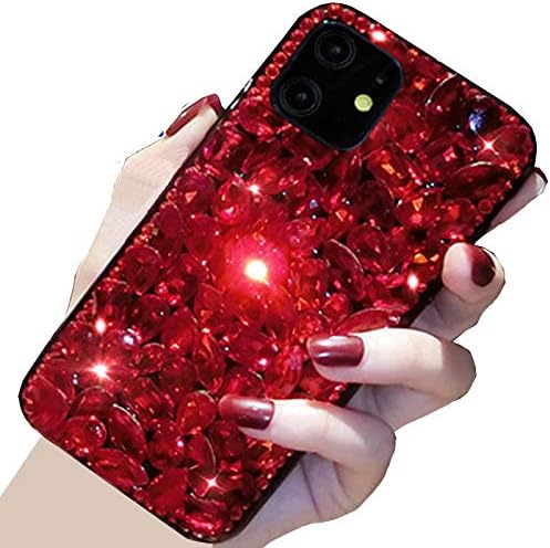 Huawei 2020 Y6P Case, Beautyfull Manual Full Diamands Crystal Bling Кралицата New Cover, DANGE Artificial Noble Shell Phone Case for Huawei Y6P Red