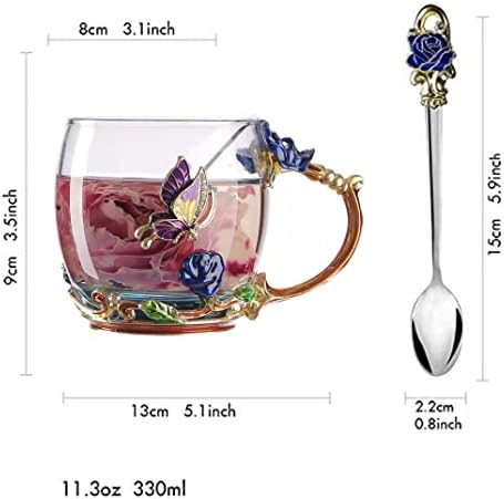 VANUODA Емайла на Пеперуда на Цвете Чаена Чаша, Стъклени Чаши за Кафе с Лъжица, Ден на Майката на Свети Валентин Коледни