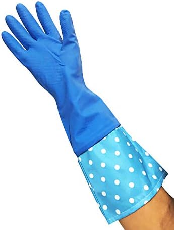 Домакински почистващи ръкавици с удължен маншет 15 и винил текстурированным изземване (2 двойки), средни (сини)