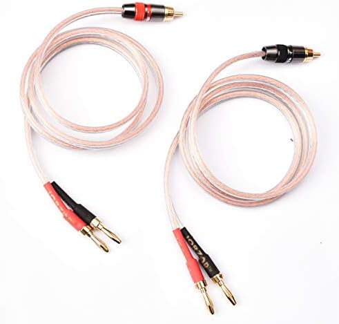 2 Pack Audiophile 14 AWG OFC Speaker Тел, с вход RCA (черен и червен) до 2 штекеров тип Банан (1 м. (3,3 ft))