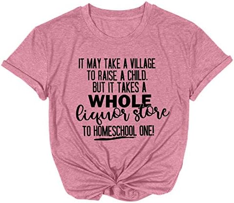 Dosoop Women ' s It May Take a Village to Raise a Child Shirt Letter Printed Tee Върховете на Zlatina Губим Round Neck Shorts Sleeve