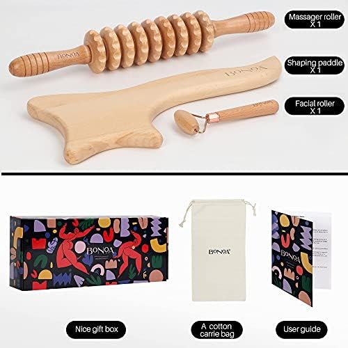 BONOA Wood Massage Therapy Tools, Maderoterapia kit 3 in 1, Дървени Масажни Инструменти за корекция. Мадеротерапевтический