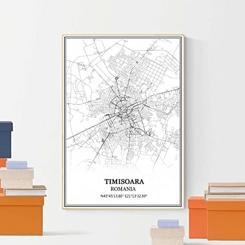 Тимишоара, Румъния Карта На Изкуството На Стената На Платното За Печат Плакат Произведения На Изкуството, Без Рамка Модерна