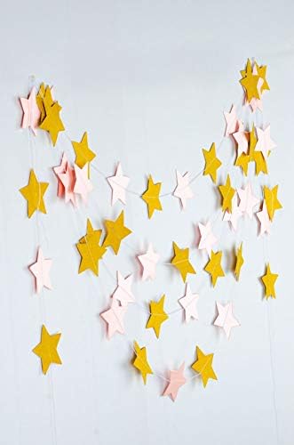 We Moment Gold Pink Glitter Garland Туинкъл Star Hanging Paper Garland for Party Decorations,Pack of 2