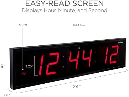 Ivation Huge 24 Inch Large Big Oversize Digital LED Clock with Stopwatch, Alarms, Countdown Таймер & Temp - Полк или монтиране