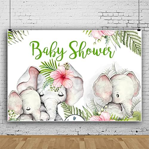 8x6FT Слон Baby Shower Фон Цветя Зелени Листа Декорации за Детската Душа Вечерни Аксесоари Това Момче Момиче Baby Shower