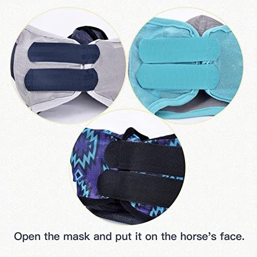 HUIRHUIR Horse Fly Mask,Дълъг нос, с уши,Защита от ултравиолетови лъчи,Подвижни носната клапа-Тъмно син