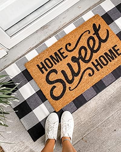 Buffalo Plaid Rug 24 x 36 Inch for Layered Здравей Door Mats Washable Black and White Checked Indoor or Outdoor Rugs Carpet