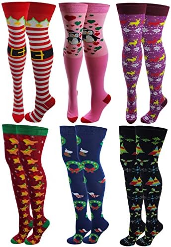 6 Двойки Опаковане Жени Мулти Неонов Цвят Необичаен Дизайн Бедрата Високи Чорапи Чорапогащи