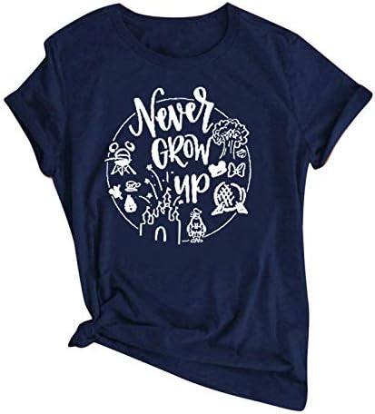 Dosoop Never Grow Up Tees Shirt Women ' s Letter Print Сладко Смешни T-Shirt Graphic Casual Crewneck Short Sleeve-Top
