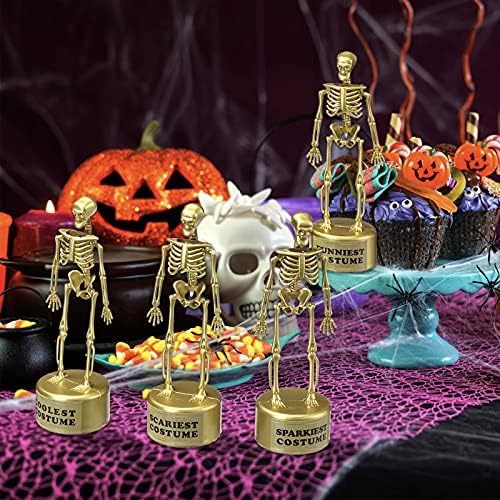 Tiston Halloween Party Доставки, 4 Pack Best Costume Skeleton Trophies, Смешни Trophies with Stickers & Transparent Packing Box, Halloween Costume Contest Party Awards
