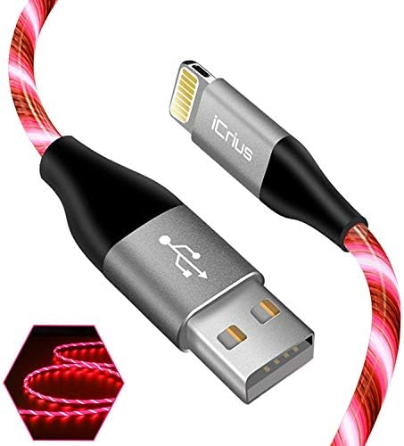 Зарядно кабел за iPhone iCrius, 6 фута Led Light Up Charger Пфи Certified Lightning to USB Cable Cord е Съвместим с iPhone