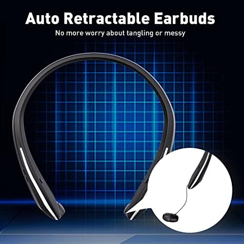 Bluetooth Слушалки, Mikeru Безжични Слушалки с Шейным каишка, Безжични Стерео Слушалки с Разтегателен слушалки, Съвместими с iPhone, Samsung, iPad, Android(черен)