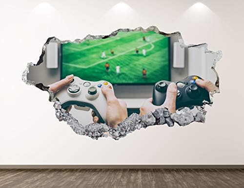 West Mountain Gaming Controller Wall Decal Art Decor 3D Smashed Game Console Sticker Стенопис Kids Room Custom Gift BL111