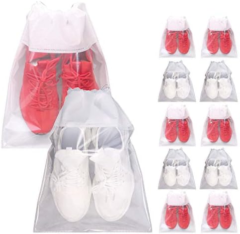 12 Pack Преносими Чанти за Обувки за Пътуване Голяма Обувки, Чанта Органайзер За Съхранение на Прозрачен Прозорец с Шнурком за Мъже и Жени Бял