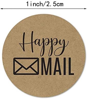 HUYUE 500pcs Happy Mail Stickers 1 Inch Circle Kraft Thank You Stickers for Small Business Доставка Envelope Packaging (Color : Happy Mail Stickers)