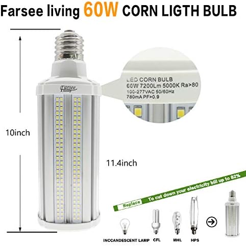 Крушка мазоли 60W LED супер ярък и светъл (еквивалент на 500Watt) - UL & E39 Mogul Низкопробный крушка LED - 5000K дневна