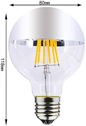 E26 8W Half Chrome Light G25(G80) Dimmable, Топъл Бял 2700K 80W Еквивалент на 700LM Led Globe Filament Vintage Bulbs with Silver Mirror for Indoor Трапезария Room Living Room, 2-Pack, AC 110V