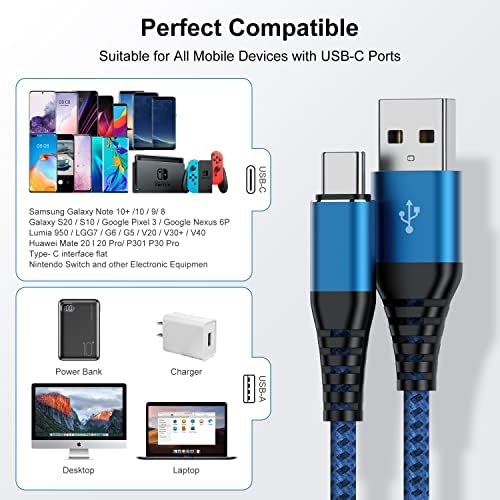 Кабел USB Type C, [3-Pack 1Ft] Cabepow Бързо Зареждане USB A към Тип C Premium Nylon Сплетен 1 Фут Кратко Кабел за Samsung