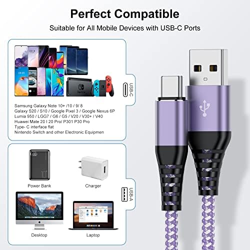 Кабел USB Type C, [3-Pack 10 фута] Cabepow Бързо Зареждане USB A към Тип C Premium Nylon Сплетен 10 Фута Дълъг Кабел за