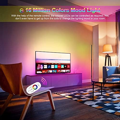 Meifan Corner Floor Lamp RGB Color Changing Mood Lighting Dimmable LED Modern Standing Lamp with Remote, 50 Tall Metal