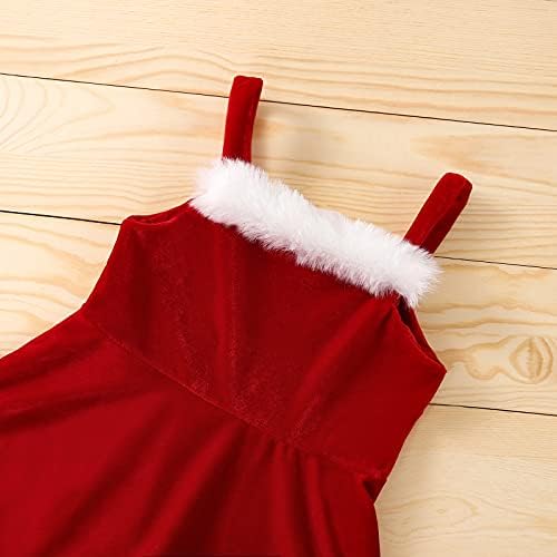 SHIBAOZI Little Girls Коледа Outfits Toddler Baby Fluffy Neck A-line Velvet Strappy Dress with Santa Hat