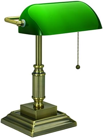 V-LIGHT със сменен led Лампа е един банкер със зелен абажуром, Античен месинг (8VS688029AB), Античен бронз