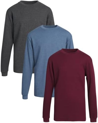 Galaxy by Harvic Boys' T-Shirt – 3 Pack-Long Sleeve Thermal Waffle Knit Tee (S-XL)