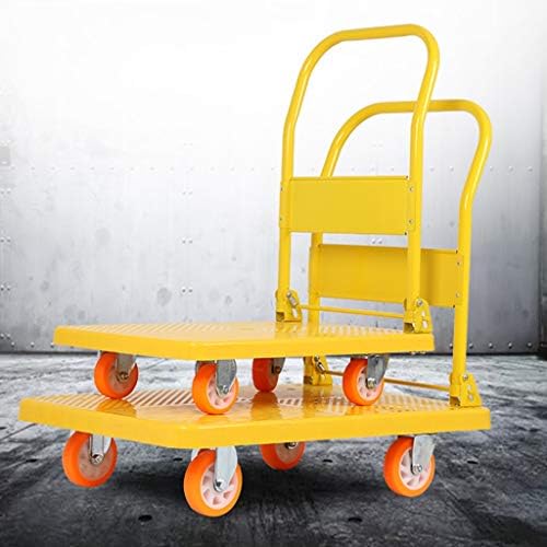 Количка за инструменти Домакински сгъваема количка за Жълта количка за дърпане Пластмасов плосък количка Тих 4-колесната