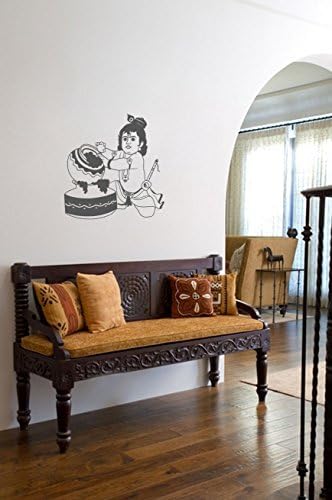 WallDesign Little Krishna GreyDark Wall Sticker - 23 inch Height by 28 inch Width Large Multi