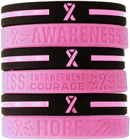 (6 pack) Информираността за рака на гърдата Розови ленти за китки - Обемна опаковка от 6 Силиконови гумени гривни, символизиращи
