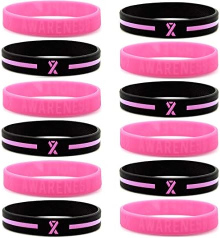 (12-pack) Информираността за рака на гърдата Розови ленти за китки - търговия на Едро опаковка от 12 силиконови гривни,