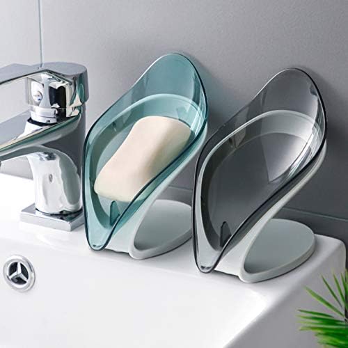 qiguch66 Soap Savers Case Container Shower Dish Leaf Shape Punch Free Shower Bathroom Soap Tray Draining Storage Rack