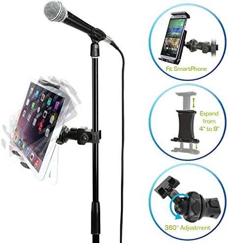 AccessoryBasics EasyAdjust cymbal Микрофон Mic Tablet Stand Mount for Most Таблети & Large Size Cell Phones Smartphone