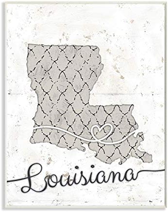 Stupell Industries Louisiana Pattern Grey US State, Дизайн на художника Ziwei Li Art, 13 x 0.5 x 19, Стенни табели