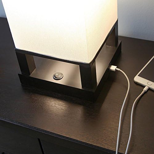 Brightech Maxwell - Нощна лампа за спалня с USB портове - Модерна азиатска настолна лампа с дървена рамка - Мека светлина