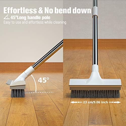 Qipi Floor Scrub Brush, Чистящая Четка с Дълга дръжка, Регулируема 50 Палубная Четка, 2 в 1 Стъргалка и четка, Идеална