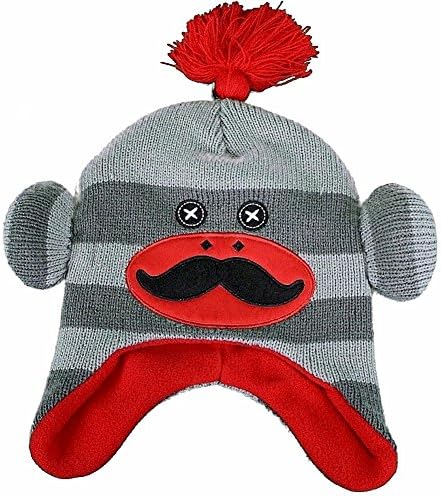 Хващай Collection Boy ' s Knit Grey/Red Sock Monkey Fleece Шапка Sz. 4-7