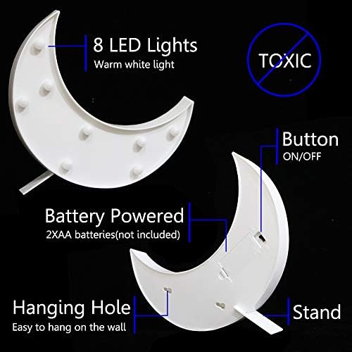 LED Луна формата на сърце Marquee Signs, Light Up Moon Night Lights Battery Operated Crescent Moon Lamp for Bedroom, Коледа,