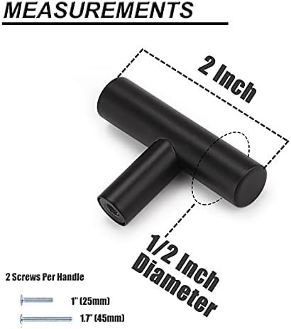 Probrico 15 Pack| Flat Black Single Hole Cabinet Knobs 2 Drawer Handle Pulls Kitchen Cabinet T Bar Knobs Stainless Steel