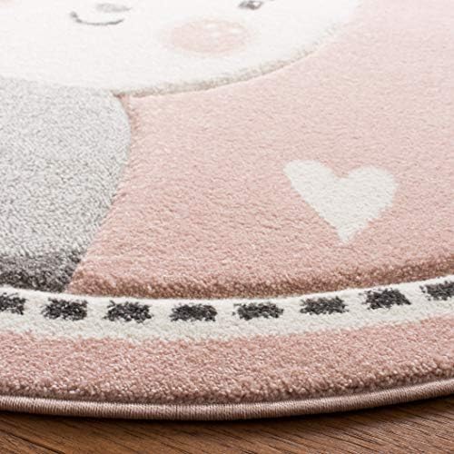 Safavieh Carousel Kids Collection CRK166P Бъни Non-Shedding Stain Resistant Nursery Playroom Area Rug 3 x 3' Round Pink/Слонова